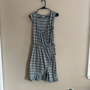 Pact Striped Organic Cotton Ruffle Wrap Dress